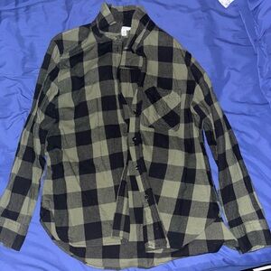 Time and Tru Olive and Black Plaid Shirt